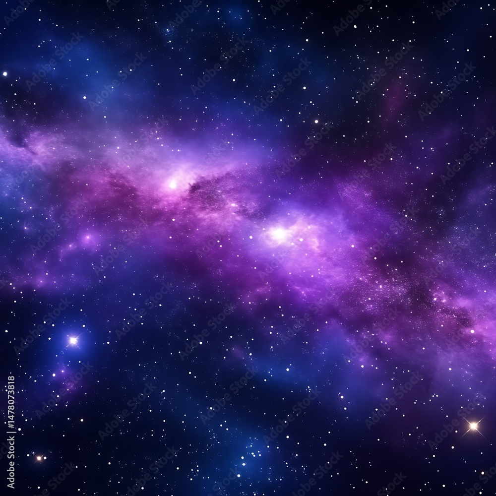 Naklejka premium Cosmic Nebula Vibrant purple and blue hues in a star-filled expanse