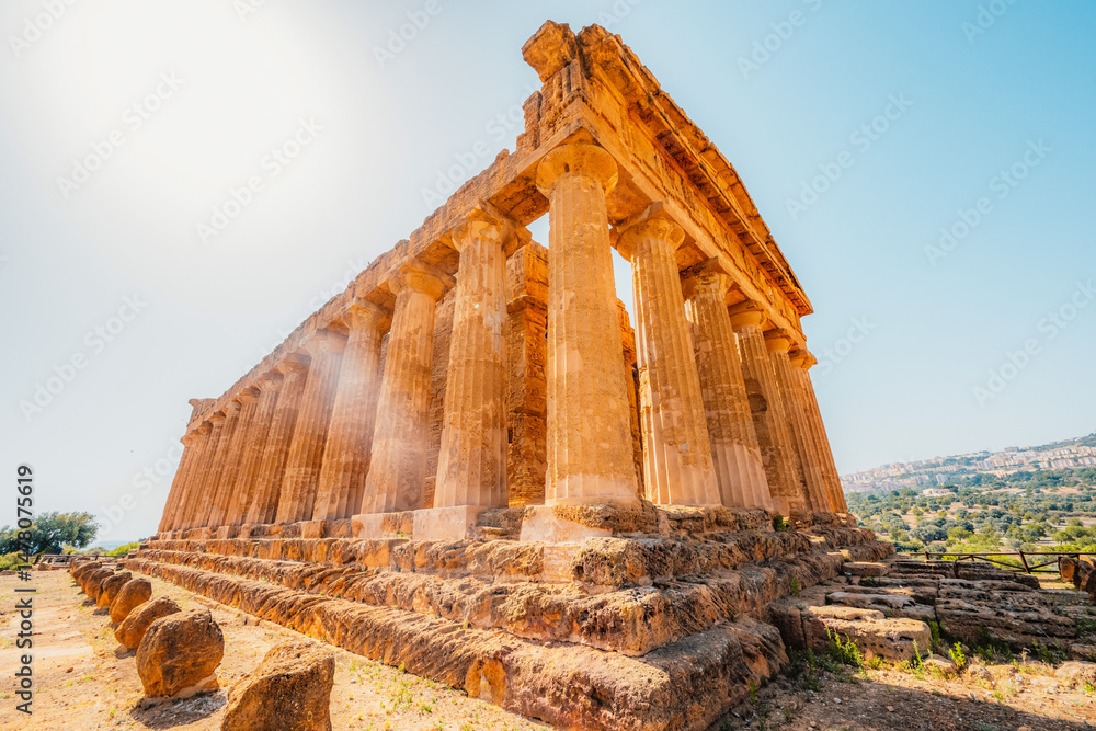 The greek temple of Temple of Concordia in the Valley of the Temples, Agrigento, Sicily.