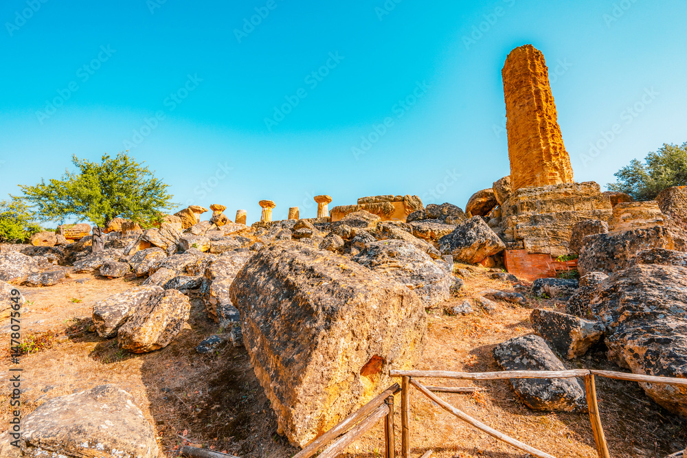 The greek temple of Temple of Heracles in the Valley of the Temples, Agrigento, Sicily.