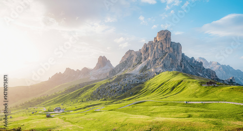 Ra Gusela Peak of Nuvolau group in the Italian Dolomites mountain at Giau Pass in South Tyrol Italy.