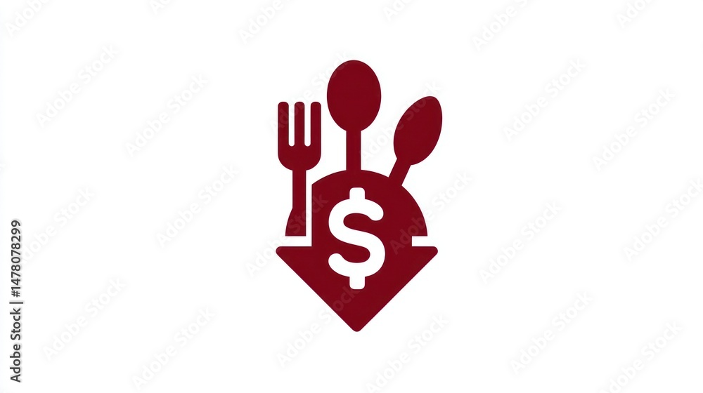 Obraz premium CostEffective Dining Solutions Fork Spoon Dollar Sign in a Downward Arrow