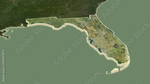 Florida, United States, extruded. Satellite map