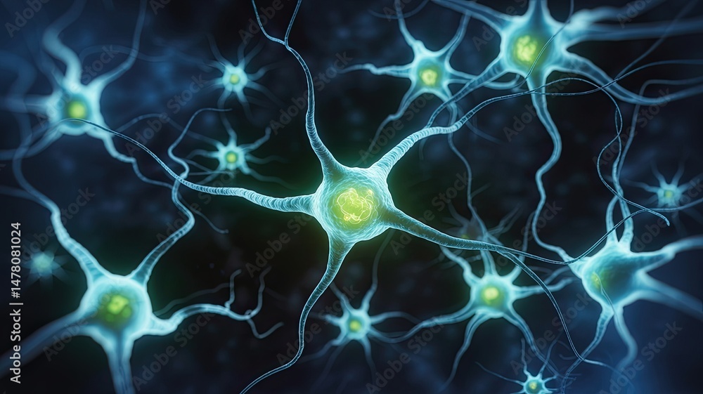 Neurons Brain Cells on Medical Background, Detailed Structure of Nerve Cells, Synapse Connections, Scientific Concept of Neuroscience Neurons Brain Cells on Medical Background, Detailed Structure of Nerve Cells, Synapse Connections, Scientific Concept of Neuroscience