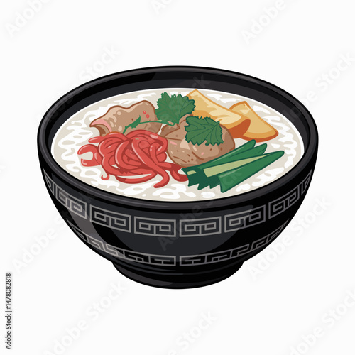 Rice Congee with Vegetables and Chili Garnish