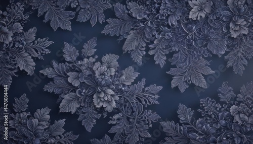 Intricate floral lace on deep indigo gradient, subtle texture, indigo, delicate