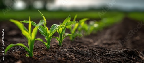 Young Corn Plants in a Field at Sunrise