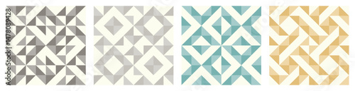 Geometric Quilt-Inspired Seamless Vector Pattern in Four Color Variants set