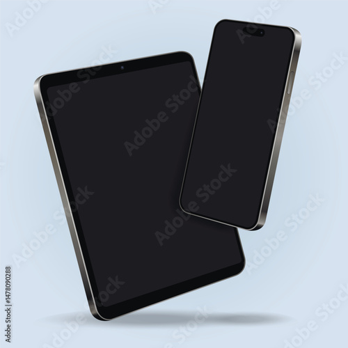 Flying cellphone and tablet pc mockup