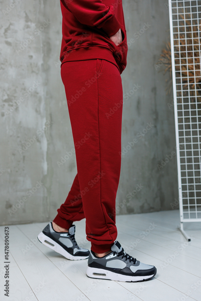 Explore the Stylish Red Athletic Set with Comfortable Sneakers, perfect for your Active Lifestyle. This Fashionable Sportswear is ideal for the Modern Man who values comfort and style