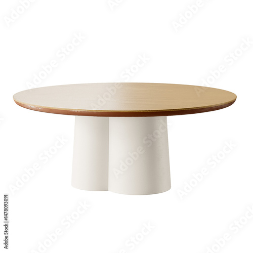 A round table with a white base and a brown top