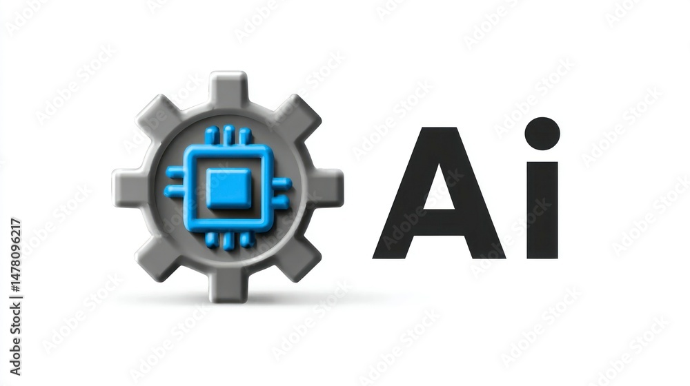 Obraz premium Artificial Intelligence and Technology Gear Icon AI Symbol with Chip Design Futuristic Digita