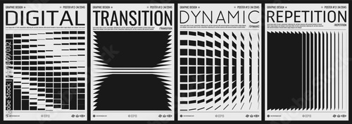 An image of many rectangular flat shapes and lines of different thicknesses with transition and displacement effects. Dynamic gradient pattern. Vector for banner, flyer, cover or brochure.