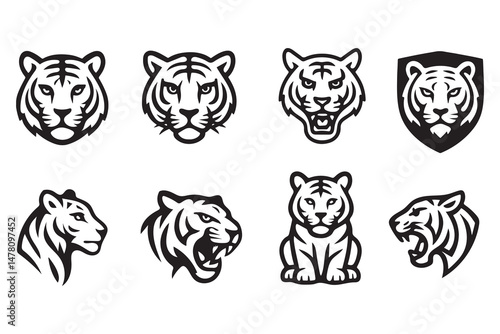 Tiger Head Illustrations Vector Icon Set