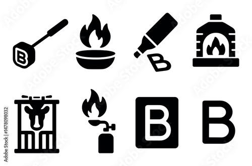 Branding icons set, silhouette, bold minimalist, app, ui