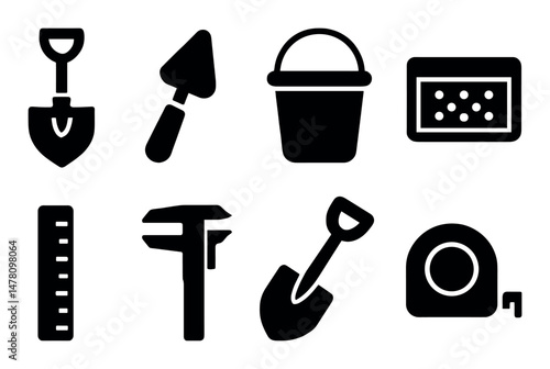 Gardening tools icons set, solid style, elegant, web and app designs