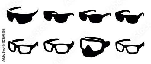 Sunglasses icons set, silhouette style, modern and professional, for web and ui design