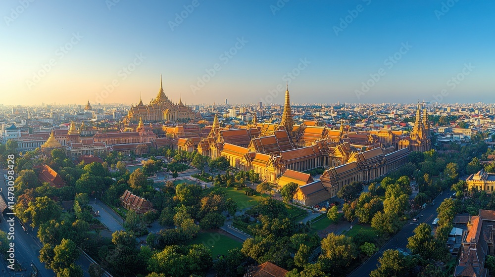 Naklejka premium Golden Temples of Bangkok at Sunrise