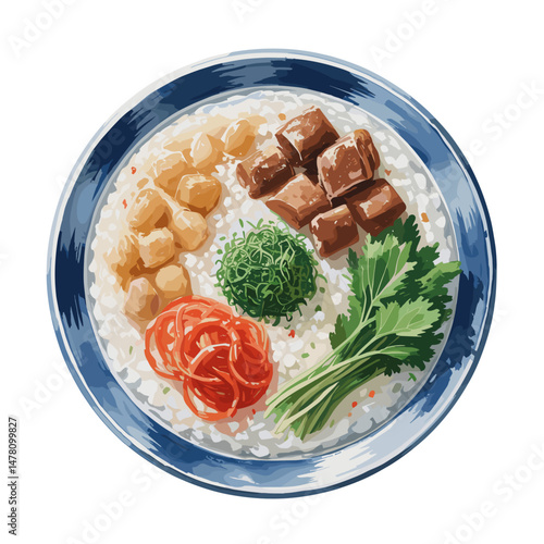 Vegetarian Congee with Mushrooms and Cucumber Slices