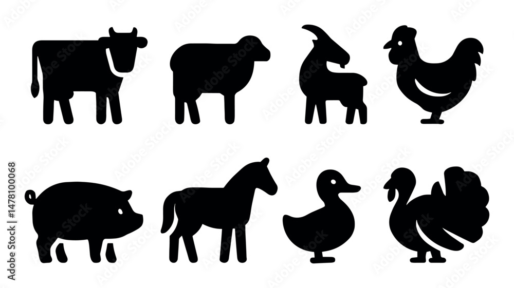 Obraz premium Farm animals silhouette icons set for elegant web and marketing use