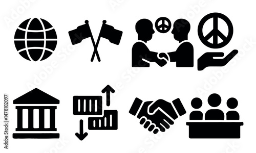 Peace and diplomacy icons set, solid, modern for web and ui design