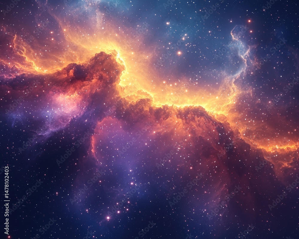 Vibrant cosmic nebula illuminated by stellar formations in deep space Vibrant cosmic nebula illuminated by stellar formations in deep space