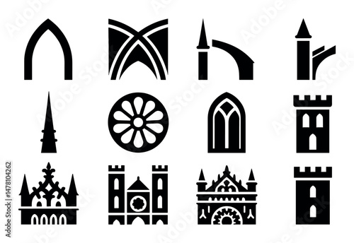 Gothic architecture icon set