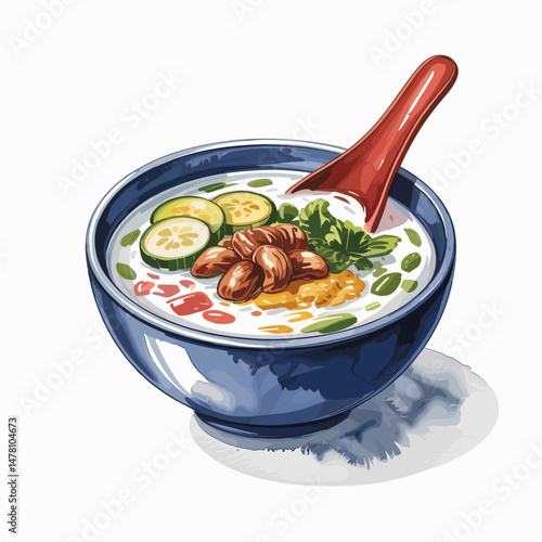 Vegetarian Congee with Mushrooms and Cucumber Slices
