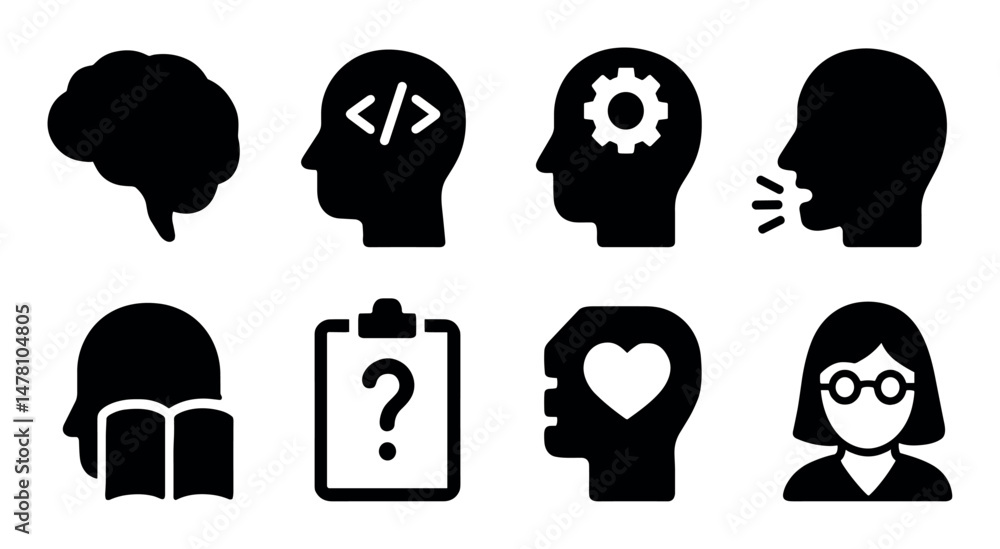 Human cognitive and communication icon set Human cognitive and communication icon set