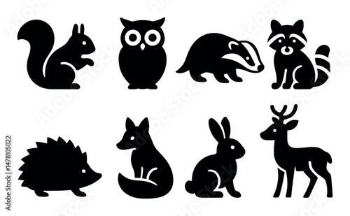 Silhouette illustrations of various woodland animals