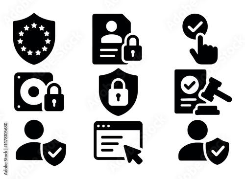 Data protection icons: security, privacy, gdpr, safety, compliance