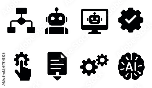 Collection of ai and robotics icons featuring gear and robot symbols