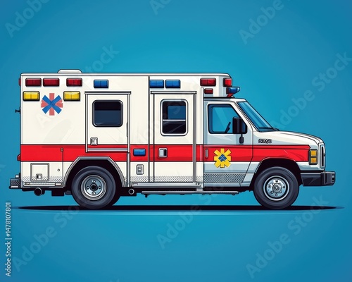 Wallpaper Mural Side view of an emergency ambulance vehicle on a blue background Torontodigital.ca