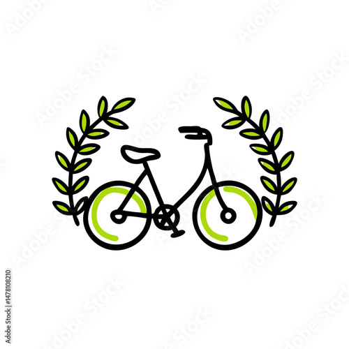 Minimalist bicycle surrounded by green leaves symbolizing ecology  