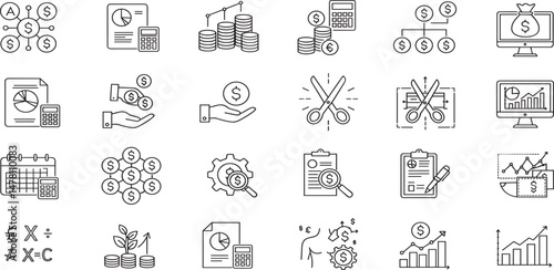 Budget Line Editable Icons set. Vector illustration in modern thin line style of finance related icons: accounting, bookkeeping, distribution, and more.