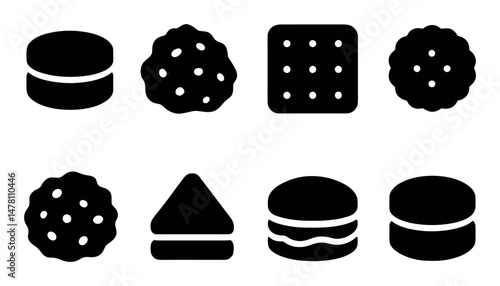 Black silhouette icons of various cookie and biscuit shapes