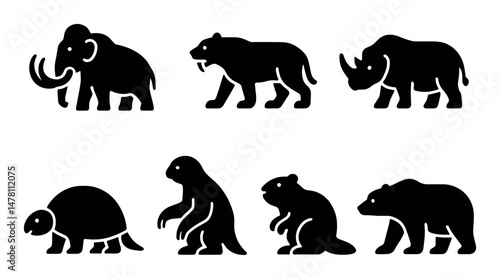 Silhouette icons of prehistoric and modern animals