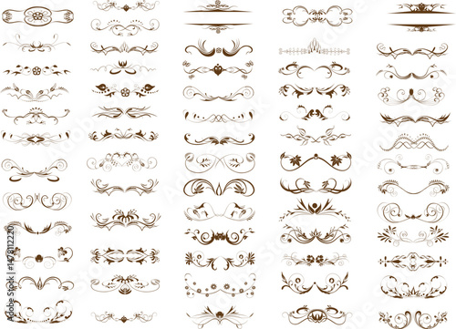 Vintage Page Dividers or Hand-Drawn Floral and Ornamental Vector Designs