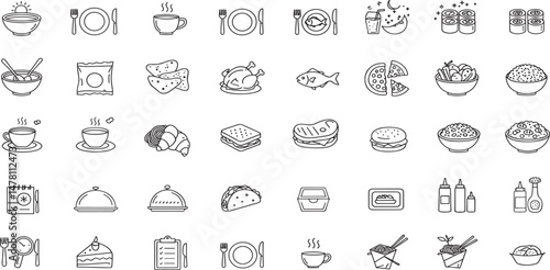 Meal Editable Icons set. Vector illustration in modern thin line style of food related icons: dish, lunch, fast food, and more