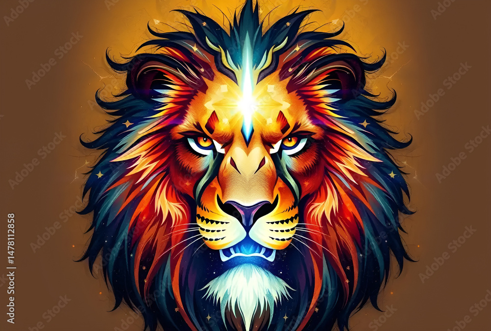 Powerful Lion Face with Divine Light and Spiritual Glow, Generative AI Powerful Lion Face with Divine Light and Spiritual Glow, Generative AI
