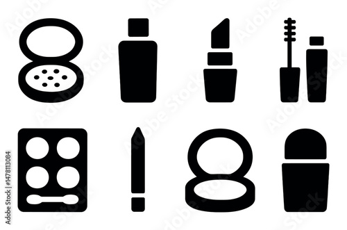 Beauty products icons set – solid, filled, isolated makeup and cosmetics symbols