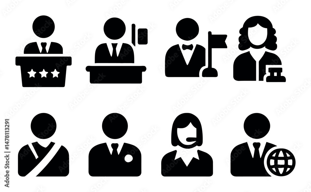 Silhouette icons of professionals across diverse occupations Silhouette icons of professionals across diverse occupations
