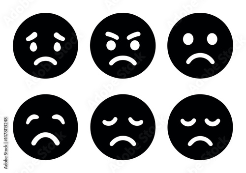 Black and white emotional face icons displaying sad and angry expressions