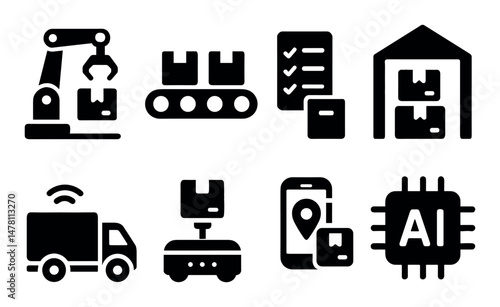 Automated logistics and ai technology icons for smart warehousing