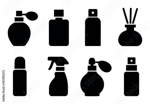 Silhouette collection of various perfume and spray bottles