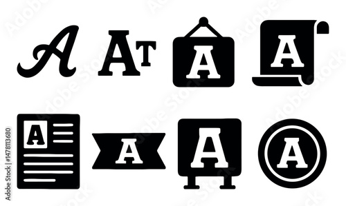 Bold alphabet a icons set in various graphic styles and formats