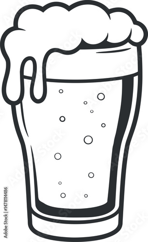 Crisp Line Art Illustration of a Frothy Beer Glass Perfect for Brewery Menus or Pub Advertisements
