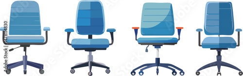 Vector of a swivel office chair with armrests and wheels, rendered in modern flat style 
