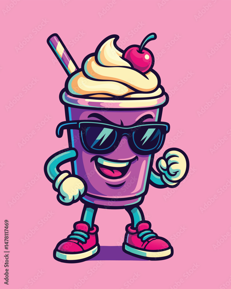 Obraz premium Happy Milkshake cartoon mascot character