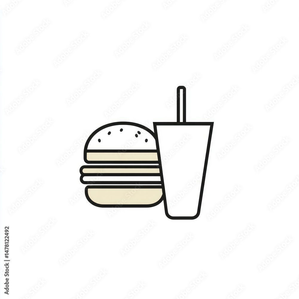 Simple Burger and Drink: Minimalist Line Art Design Simple Burger and Drink: Minimalist Line Art Design
