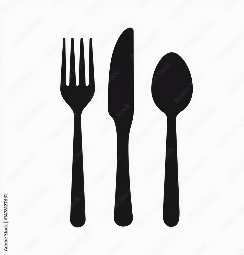 Elegant Black Silhouette: Fork, Knife, Spoon Design Elegant Black Silhouette: Fork, Knife, Spoon Design
